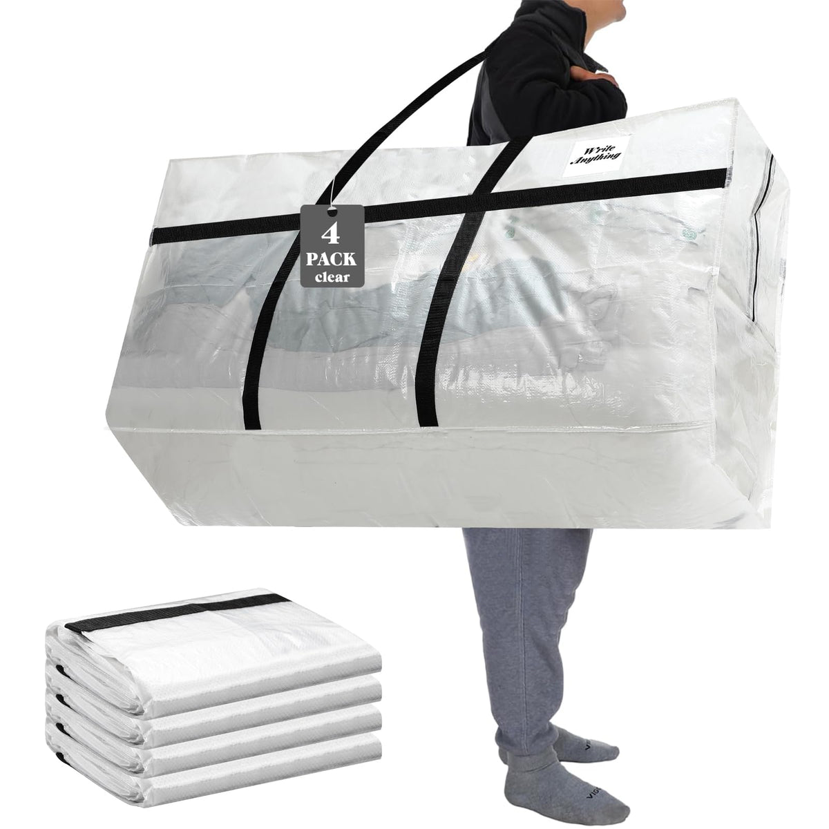 Windyun 4 Pcs 195 Gallon Extra Large Moving Bags XXL Heavy Duty Storage Bag