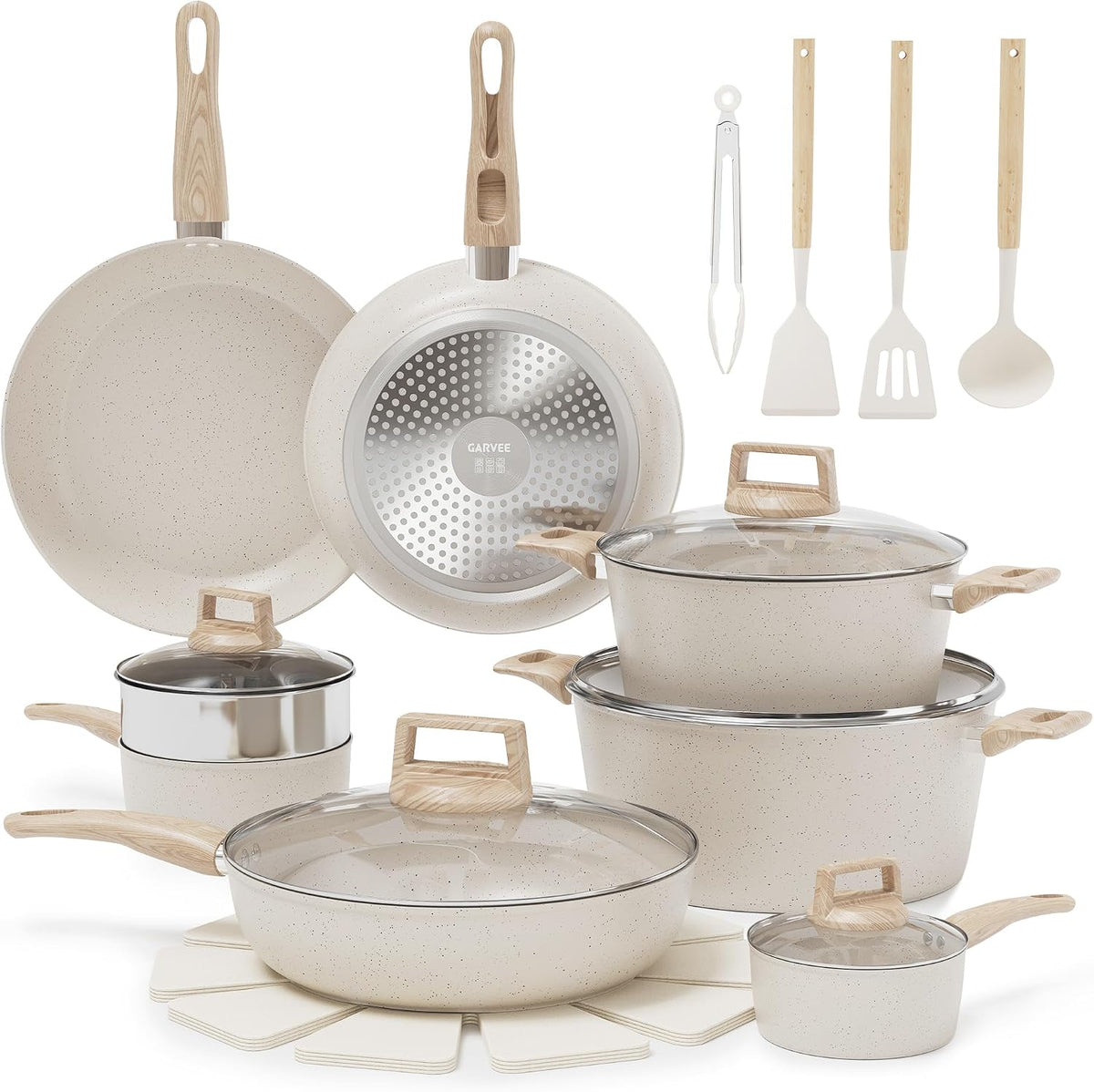 Garvee 21 Piece Non-Stick Pots and Pans Set Ceramic Cookware