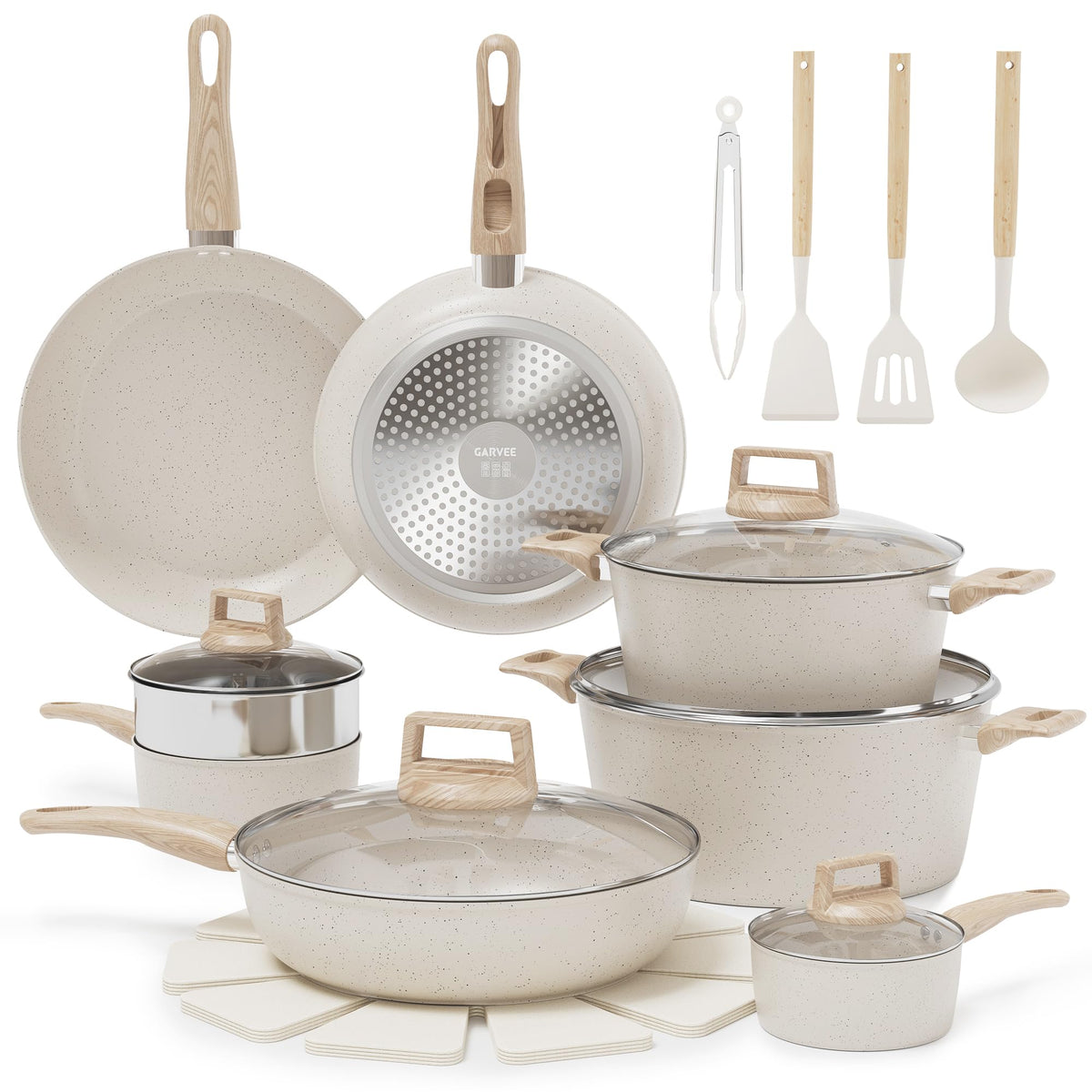 Garvee 21 Piece Non-Stick Pots and Pans Set Ceramic Cookware