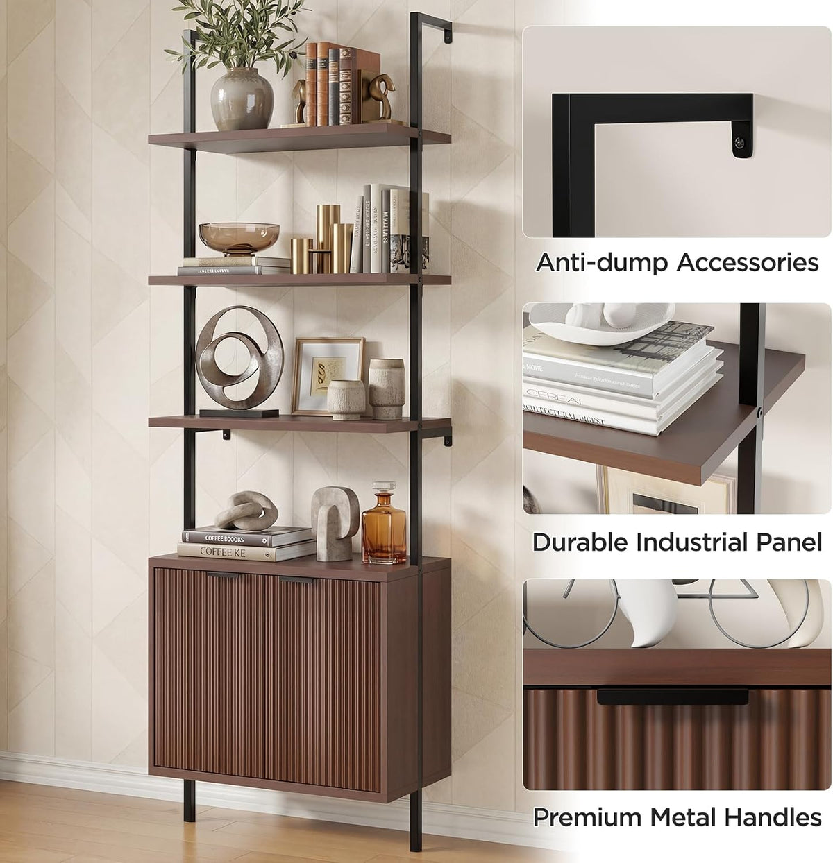 Set of 2 Ladder Shelf with Storage Cabinet,71”Wall Mounted Ladder Bookshelf