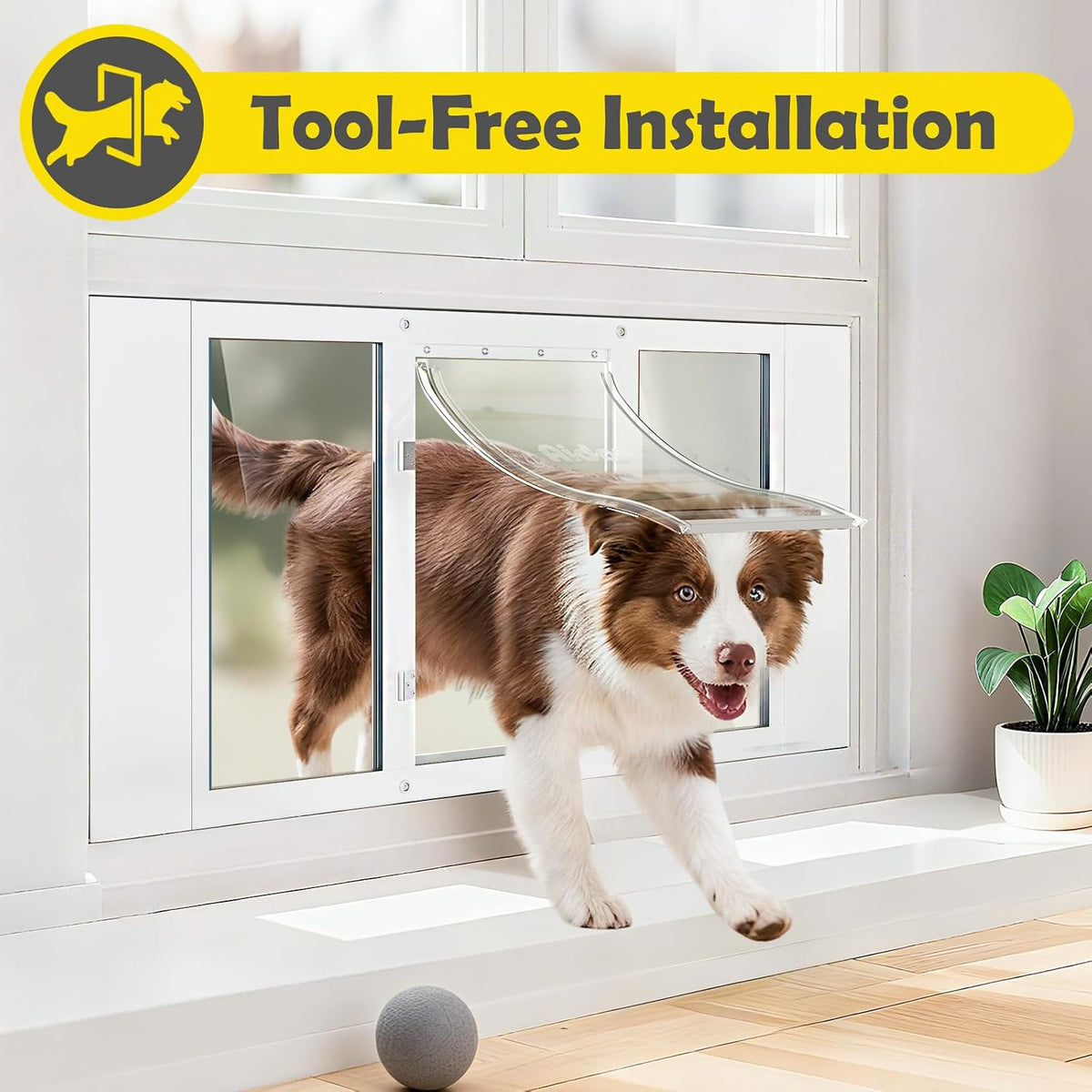 Dog Door for Window, Aluminum Frame Window Pet Door, Adjustable to Fit 33"-38" Width Sliding Windows, Magnetic Closure, Fits Dogs up to 100lb, Large-Plus