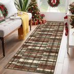Modern Washable 8x10 Area Rug - Soft, Non-Slip, Stain Resistant, Farmhouse Tartan Plaid for Living Room, Bedroom, Nursery, Office - Beige