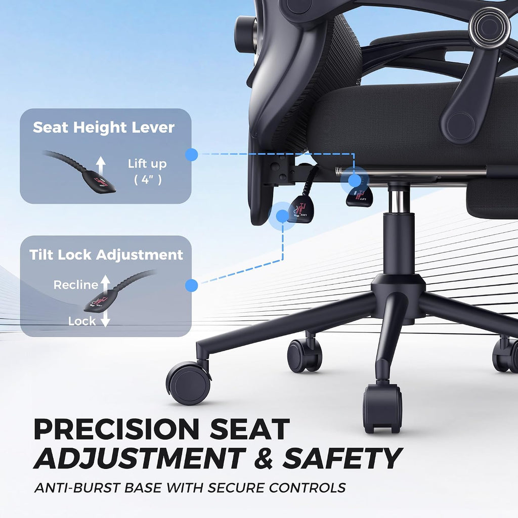 CYKOV Ergonomic Office Chair with Footrest, Reclining Mesh Back, 350 Lbs