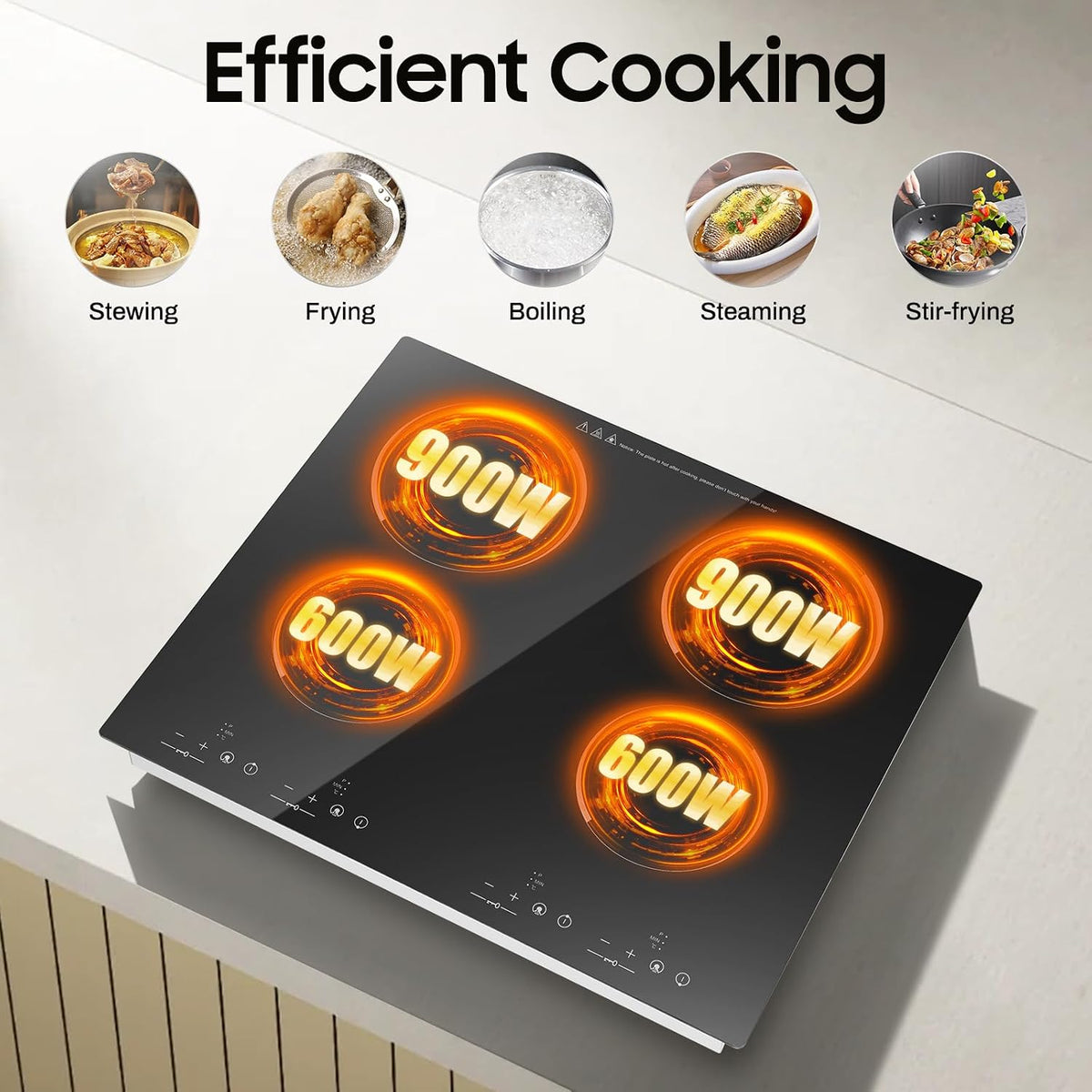Countertop 4 Burner Induction Cooktop,Portable Electric Stove, 3000W (2x900W+2x600W) Ceramic Cooktop with 9 Power Gears, 80-650°C Temp & 120min Timer, LED Touch Screen for Home Kitchen Restaurant