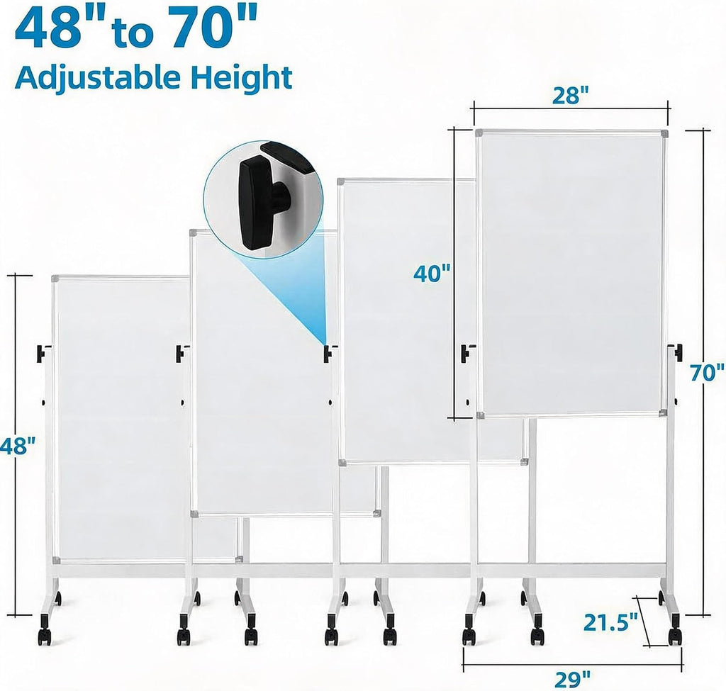 40x28 Rolling Whiteboard with Stand, Double Sided Magnetic Dry Erase Board on Wheels, Mobile Freestanding White Board for Office, Classroom & Home Use