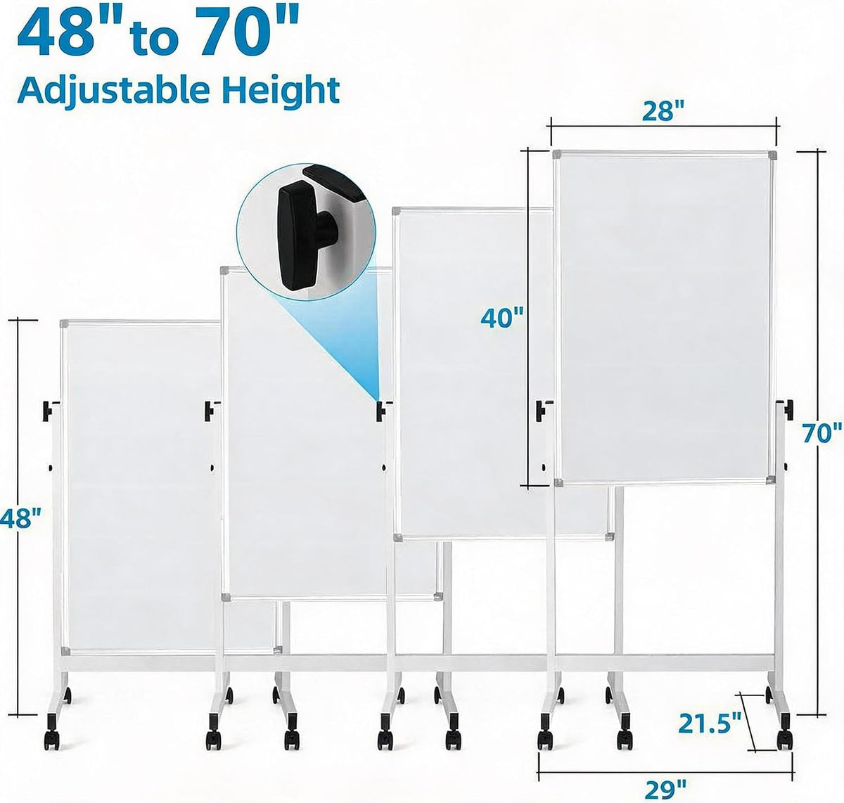 40x28 Rolling Whiteboard with Stand, Double Sided Magnetic Dry Erase Board on Wheels, Mobile Freestanding White Board for Office, Classroom & Home Use