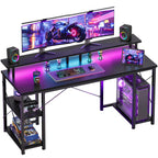 ODK 48 Inch Gaming Desk with LED Lights & Storage Shelves, Black