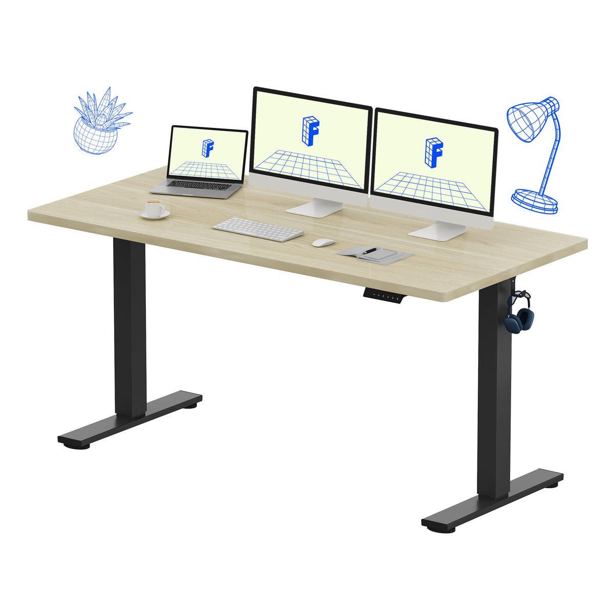 FLEXISPOT EN1 One-Piece Standing Desk, Electric Adjustable with 4 Memory Presets, 176 LBS Capacity, Stable & Quiet, Seamless Desktop for Home Office & Dual Monitors, 55"x28" White(White Frame)