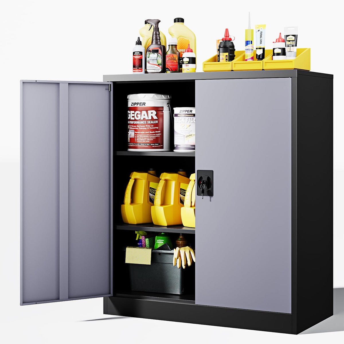Letaya Black Storage Cabinet with Adjustable Shelves-Metal Home Kitchen Pantry Cabinets with Doors,Organization Locker for Cupboard/Bedroom/Dining/Living/Bathroom/Office/Garage Room