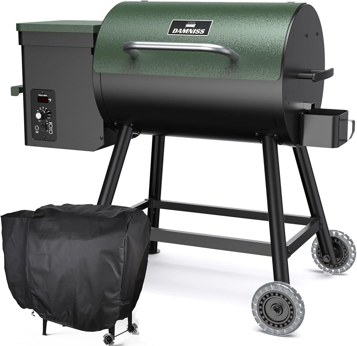 DAMNISS Wood Pellet Grill & Smoker 8-in-1 Pellet Grill with Automatic Temperature Control, & Rain Cover 456 Sq in Area for Backyard Camping Outdoor