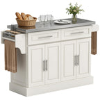 HOMCOM Rolling Kitchen Island Cart with 47" Stainless Steel Top White