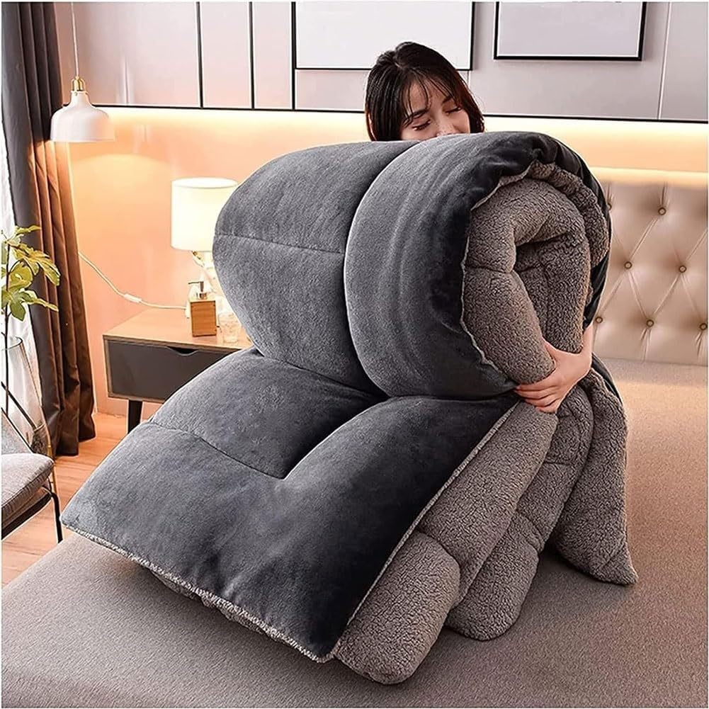 Thickened Super Warm Winter Quilt,Imitation Cashmere Super Warm Double-Sided Velvet Quilt Fluffy Plush Comforter Blanket for Cold Weather,Light Gray,200x230cm/5kg