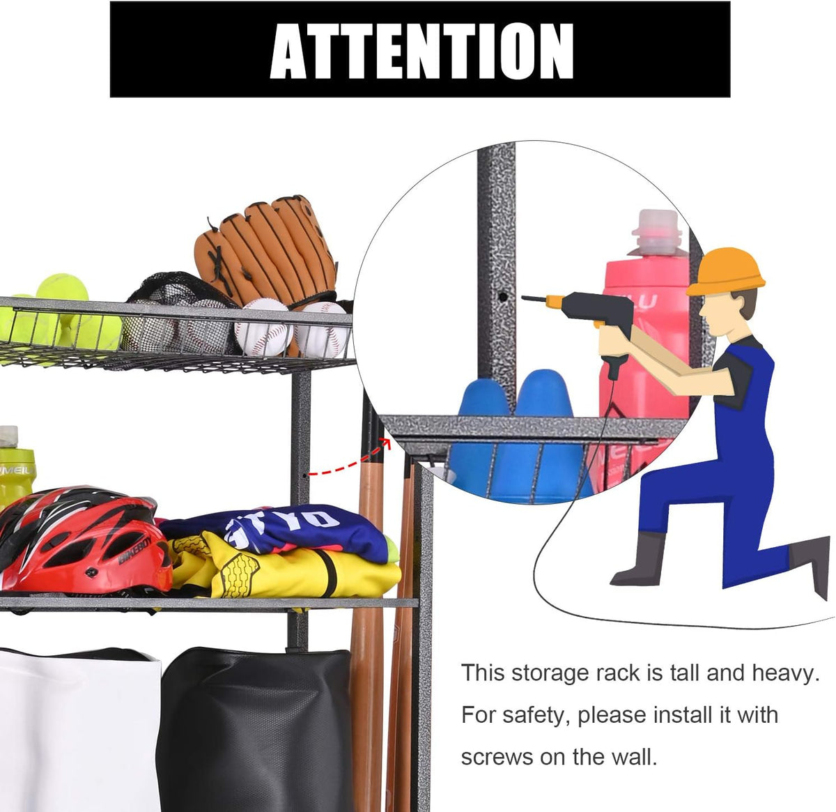 Mythinglogic Sports Equipment Organizer for Garage with Golf Bag Storage