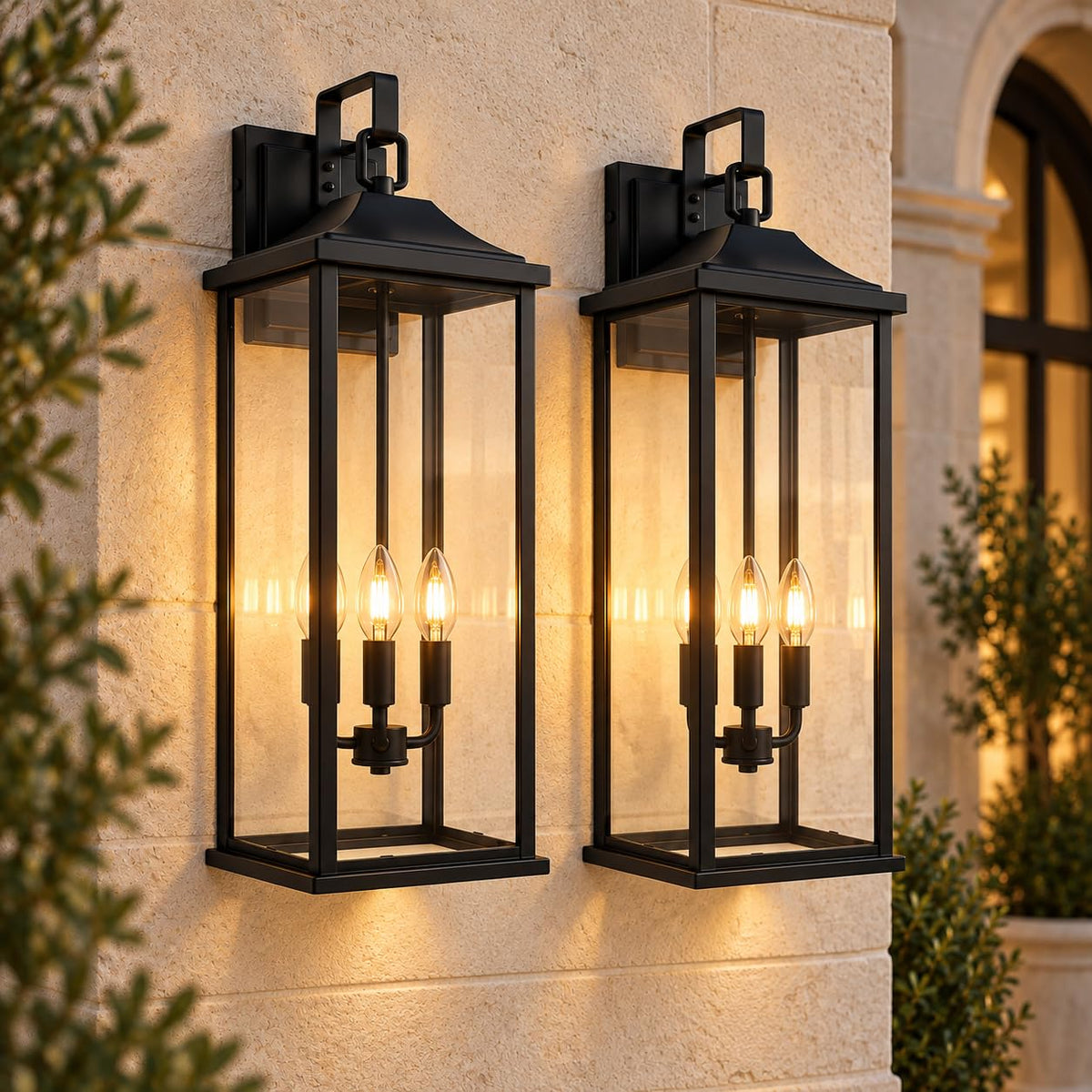18 Inch 2 Pack Outdoor Wall Lantern Light Fixture，Large Black Exterior Wall Sconce with Clear Glass | Waterproof Anti-Rust Porch Light with E26 Socket for Entryway, Patio, Garage