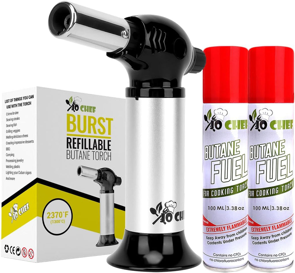Jo Chef Butane Torch Lighter Gun, Blow Torch for Creme Brulee & Baking