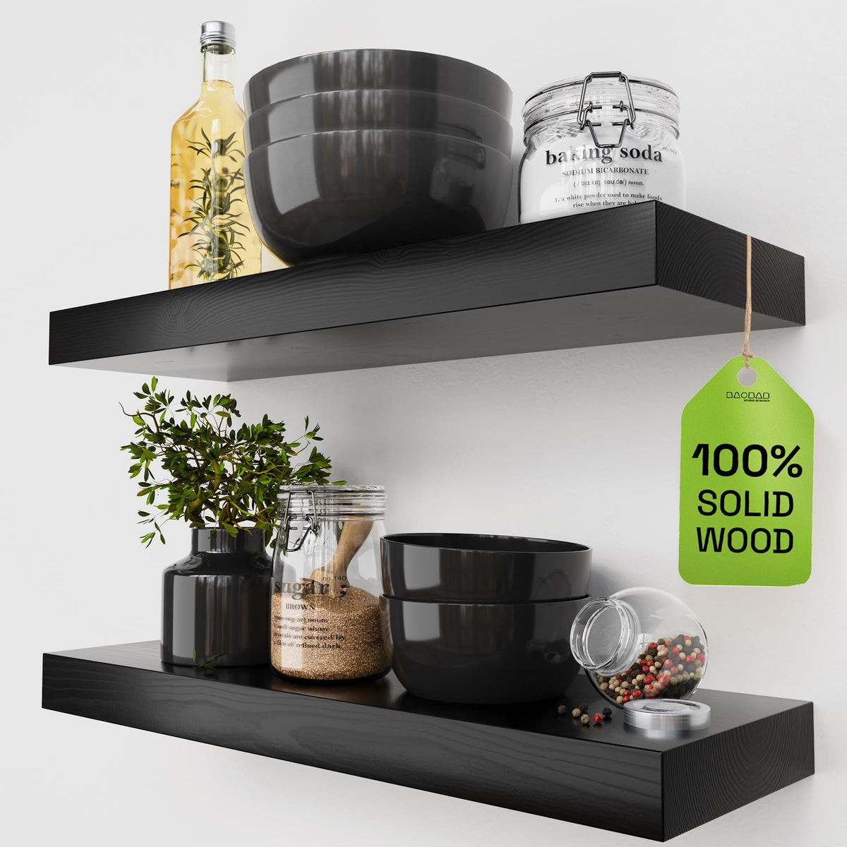 Solid Wood Floating Shelves for Wall 36 Inches Long, Walnut Wooden Shelf