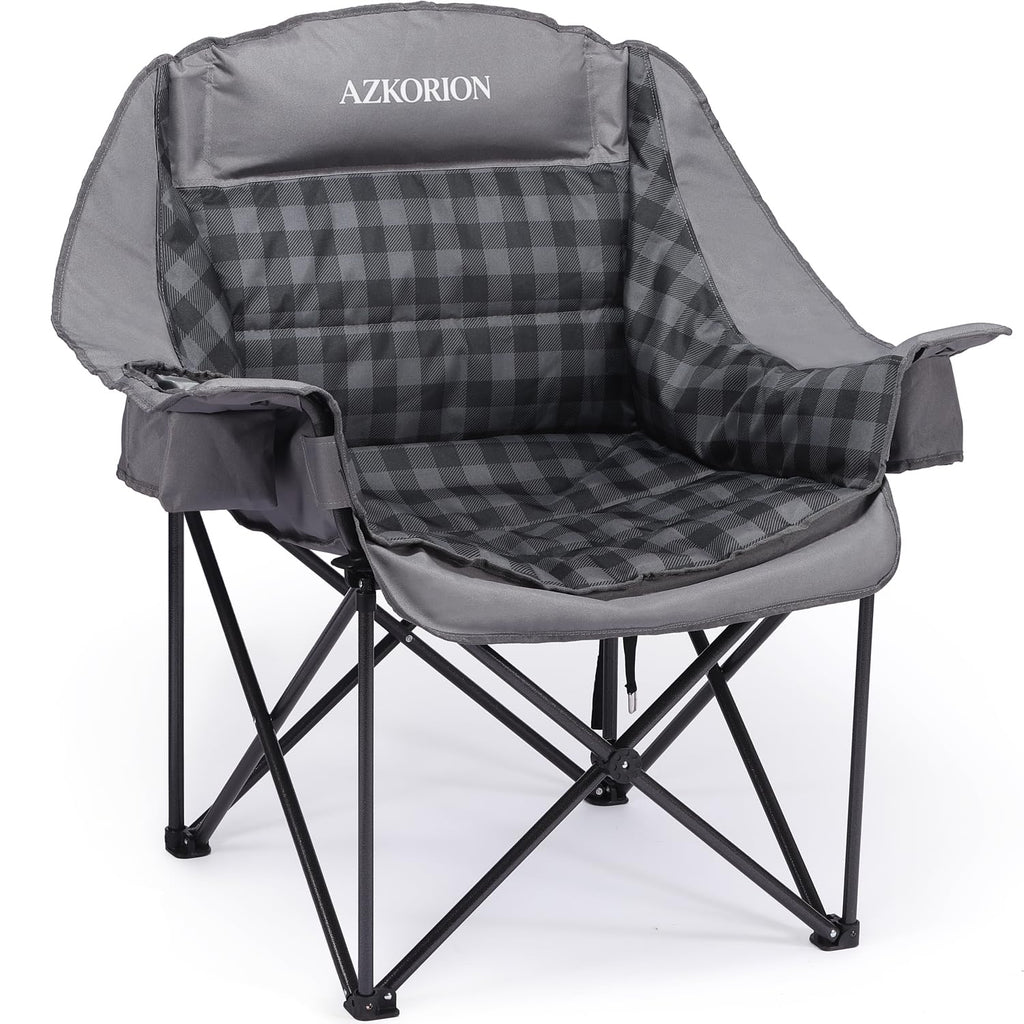 2 Pack Oversized Camping Chair for Adults, Portable Heavy Duty Padded Outdoor Chairs with Phone Pouch and Side Cup Holder for Camping, Fishing, Beach, Sports, Supports 500lbs