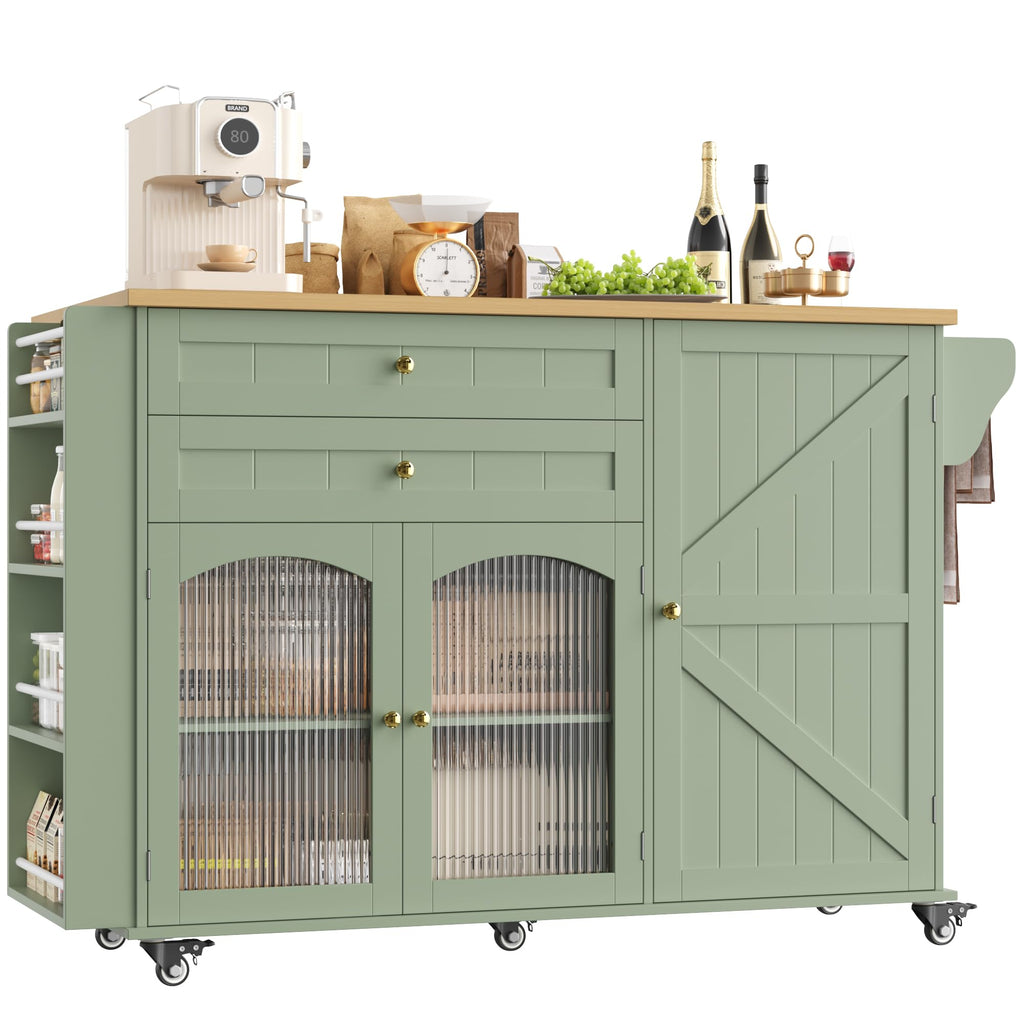 FINETONES 52" Kitchen Island with Storage, Rolling Kitchen Carts on Wheels