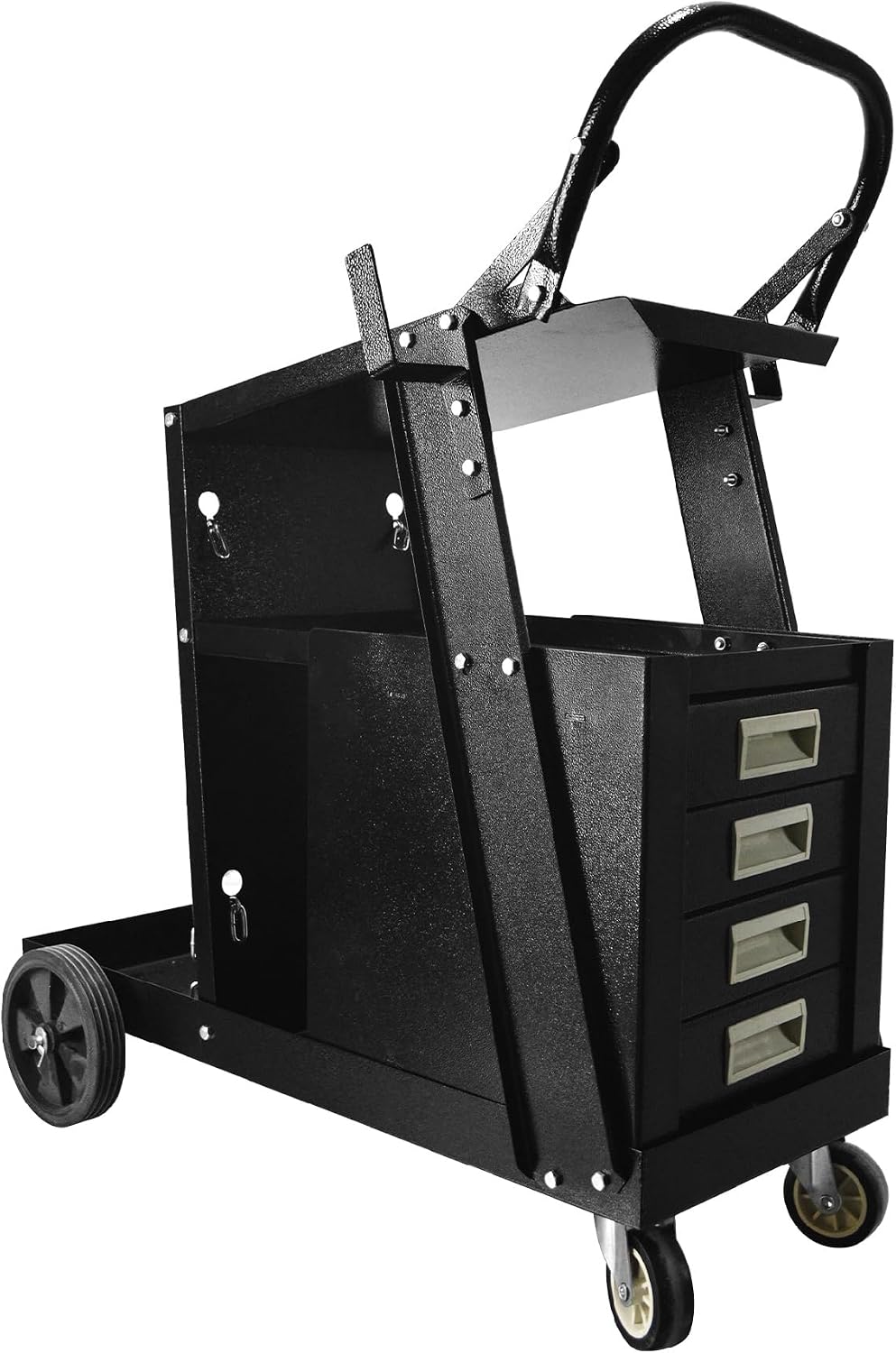 2-Tier Welding Cart with 4 Drawers and 360° Swivel Wheels Tilt-Table Welder Cart with 260Lbs Capacity Heavy Duty Rolling Welder Carts with Safety Chains for MIG TIG MMA Plasma Cutter Machine
