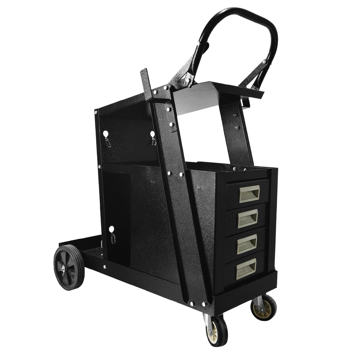 2-Tier Welding Cart with 4 Drawers and 360° Swivel Wheels Tilt-Table Welder Cart with 260Lbs Capacity Heavy Duty Rolling Welder Carts with Safety Chains for MIG TIG MMA Plasma Cutter Machine