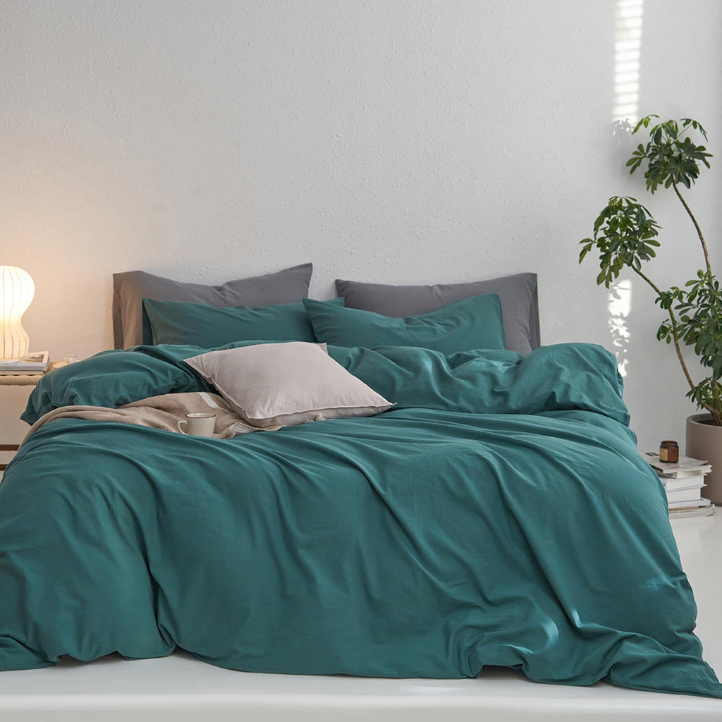 MooMee Upgraded Softer Duvet Cover Set 100% Washed Cotton Twill King