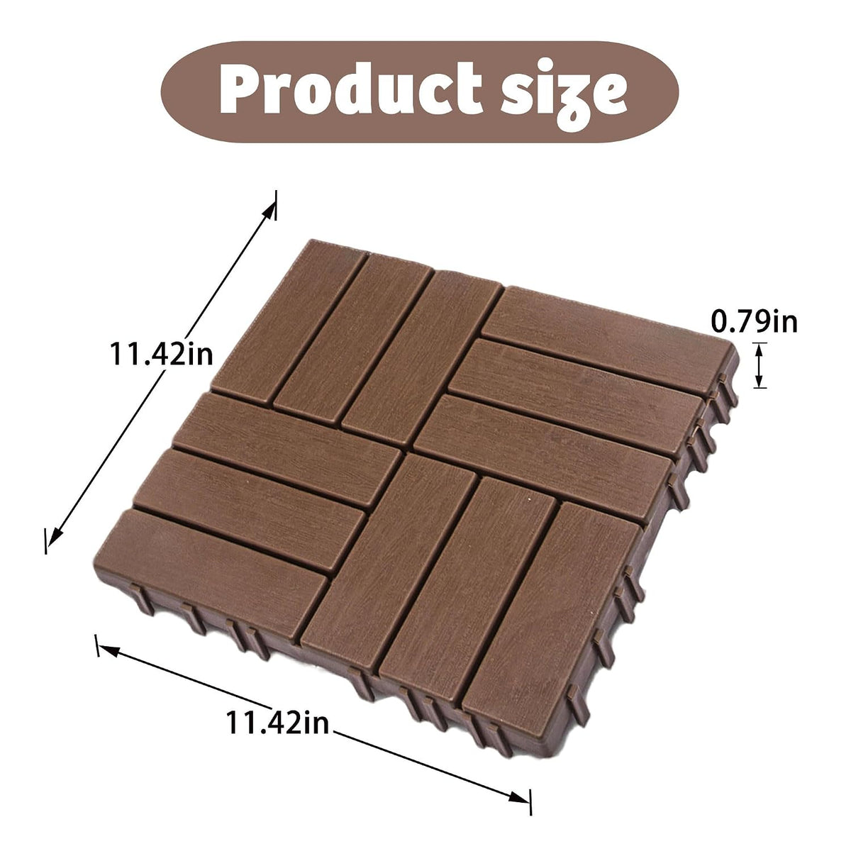 68 Pcs Interlocking Deck Tile, 61.60 Sq.Ft Deck Flooring Outdoor Waterproof All Weather, Flooring Tiles for Patio, decking Tiles for Indoor and Outdoor use, 11.42"x11.42" Square, Brown
