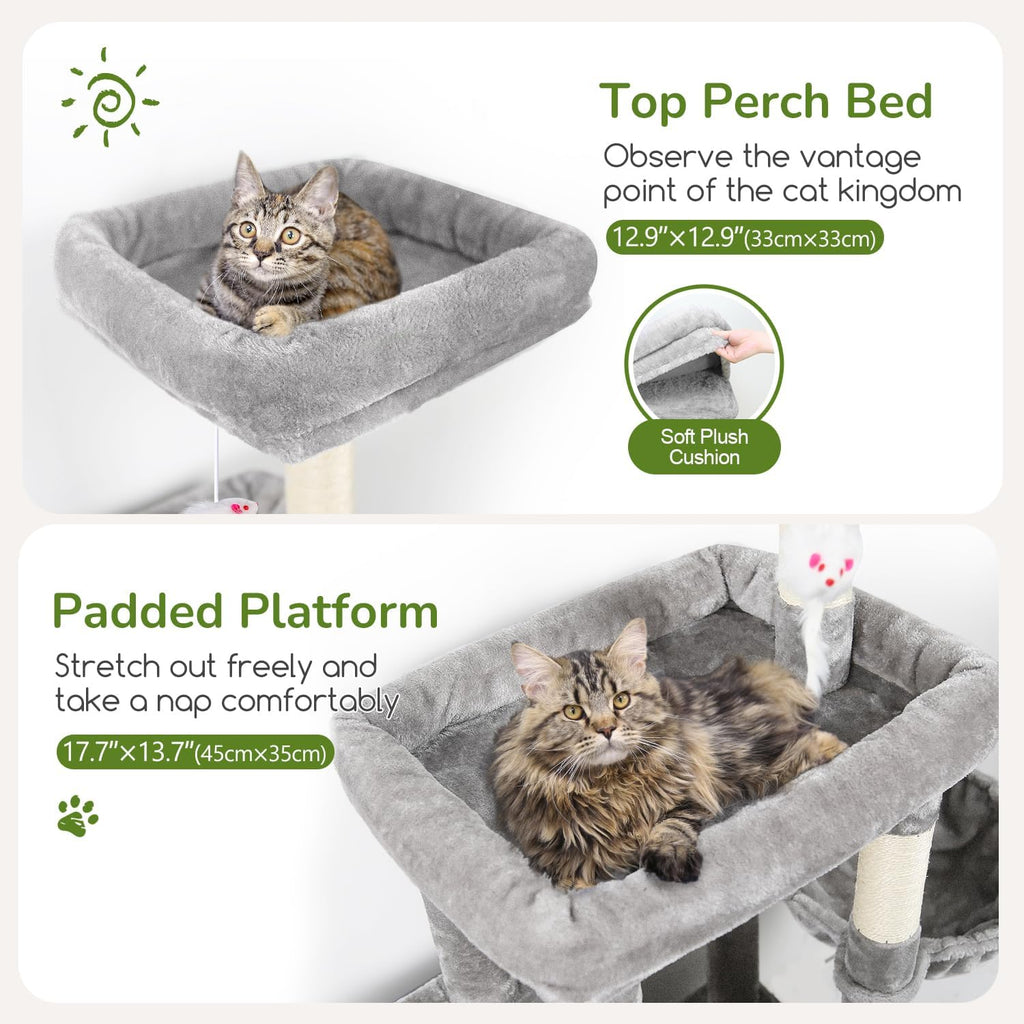 Globlazer 52in Cat Tree Tower for Indoor Cats, 2 Condos, S52, Light Grey