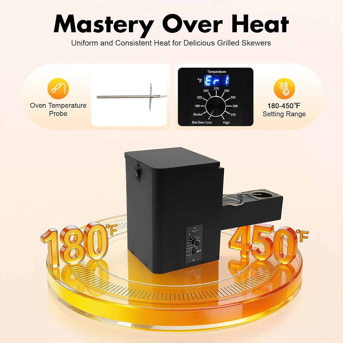 250W Smoker Hopper Assembly Kit with Automatic Temperature Control,Large Hopper Auto Feed for BBQ Grill, Grills Compatible Grill Hopper with Knob Control, Dual Probe Ports for Backyard Camping Party