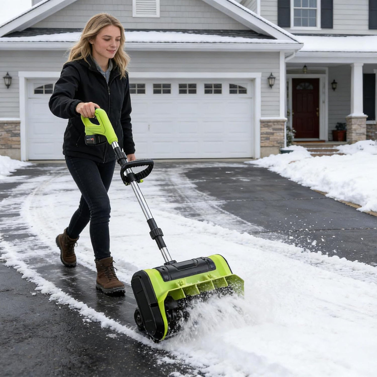 48V Cordless Electric Snow Shovel, 10-Inch Electric Snow Blower, Brushless Motor, Foldable High Power Household Hand Push Snow Sweeper for Driveway, Patio, Sidewalk Snow Removal (Green)