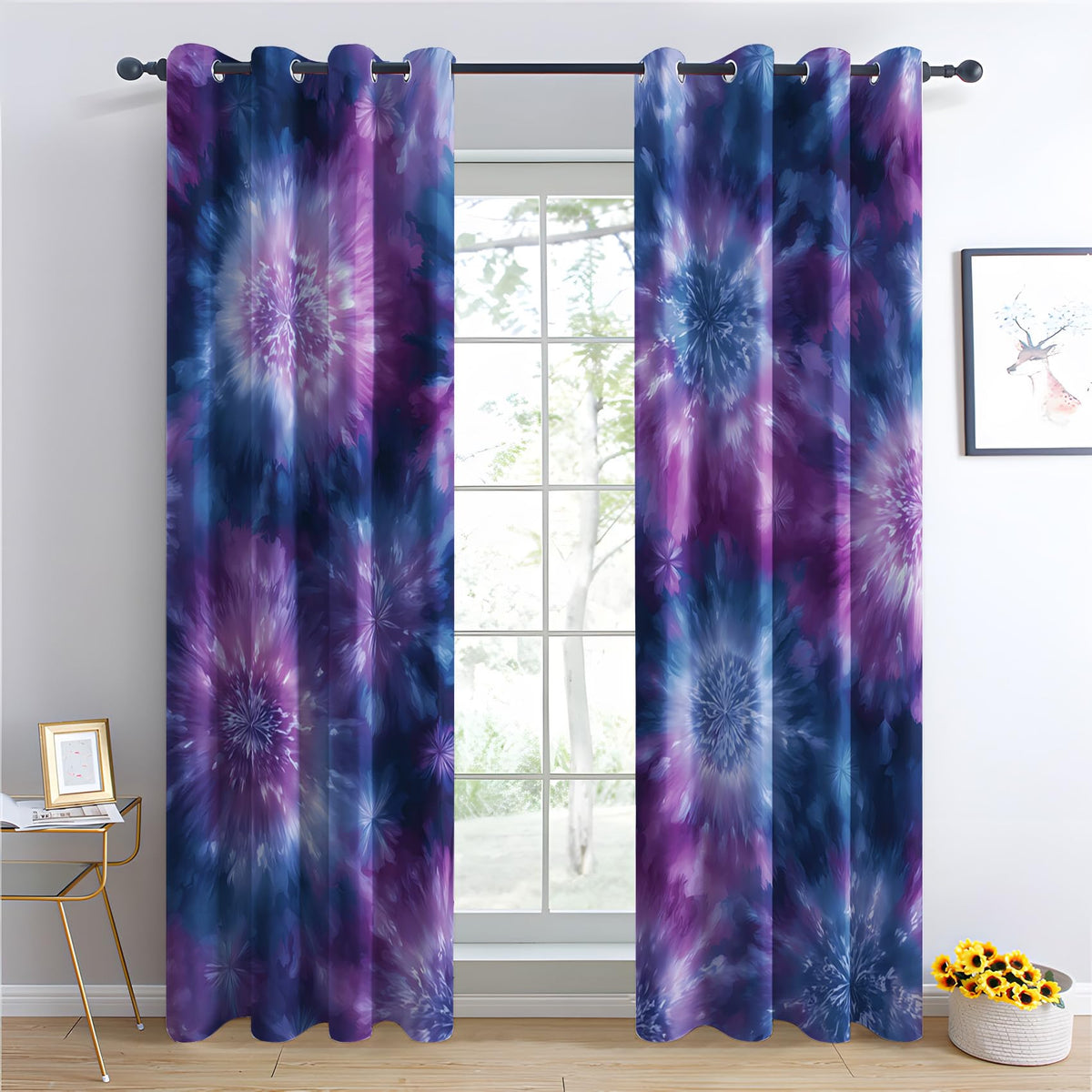 Tie Dye Blackout Curtains & Gifts, Thermal Insulated Room Darkening Grommet Drapes for Bedroom Living Room, Boho Hippie Abstract Window Treatments, 108 Inch Drapes 2 Panel Set