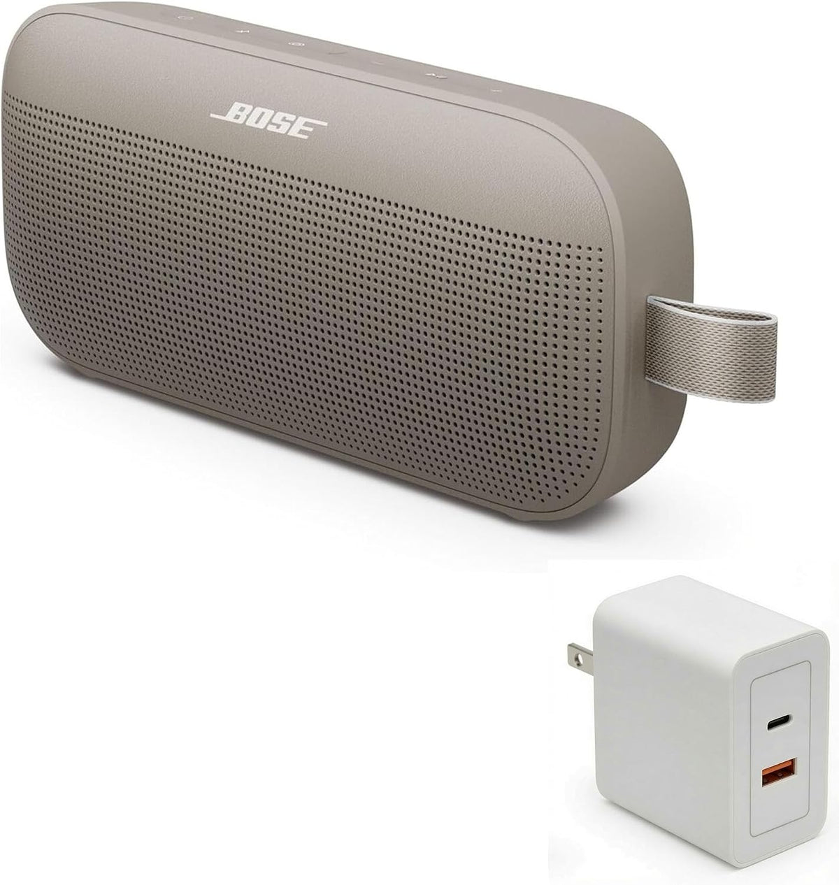 Bose SoundLink Flex Bluetooth Speaker (2nd Gen) Bundle with Fast Charger - Portable Outdoor Speaker with Hi-Fi Audio, Waterproof and Dustproof, USB-C, Up to 12 Hours Battery Life, (Sandstone)