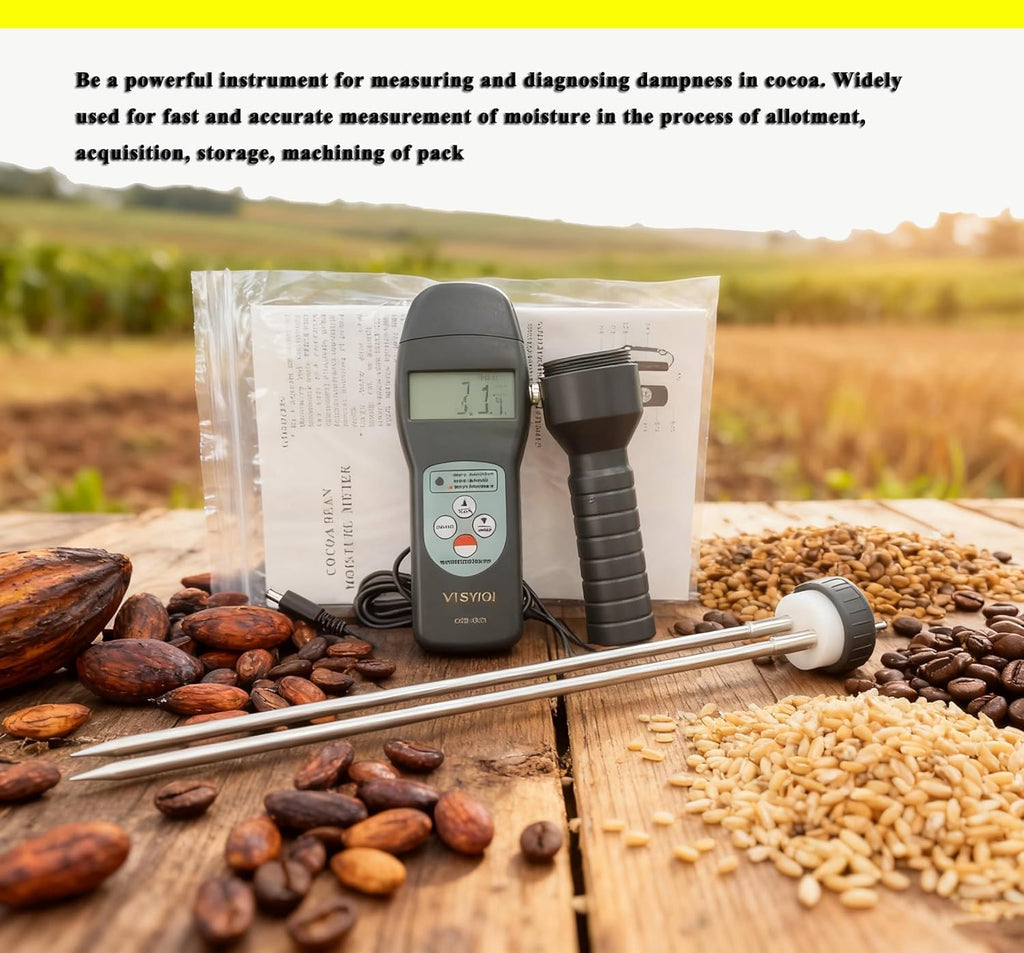 Digital Grain Moisture Tester Coffee Cocoa Beans Moisture Meter Tester for Corn Wheat Seed Coffee with Resolution 0.1 Test Range 0-24% 240 Groups Data Storage