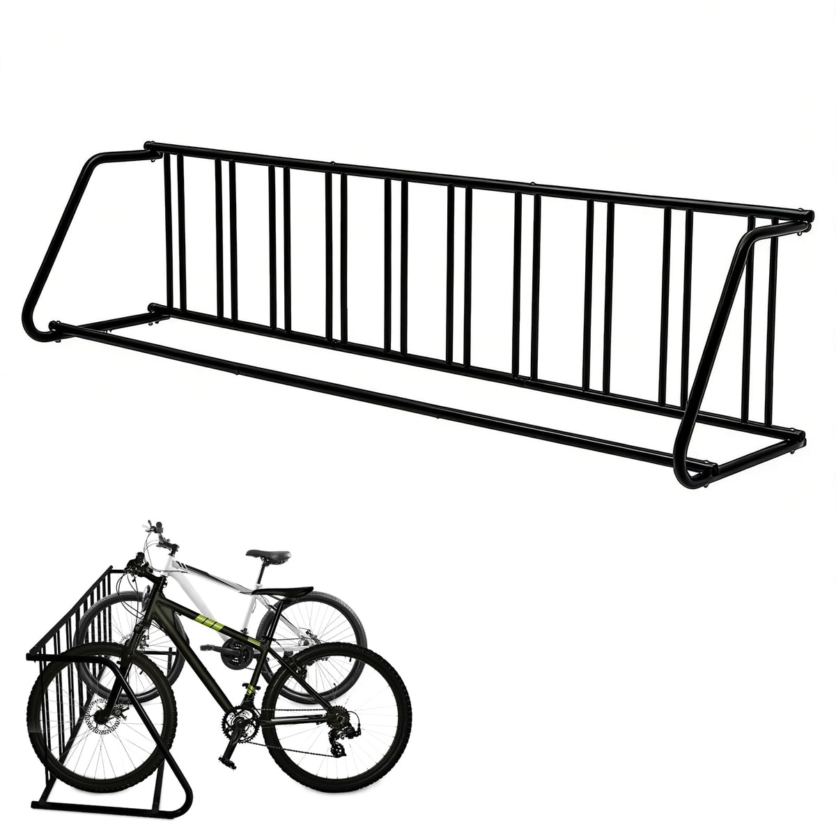 Floor Bike Rack, Double-Side Parking Stand for 10 Bicycles, 60" Length, Heavy Duty Metal Floor Bike Stand for Garages, Streets, Yards and Bike Events