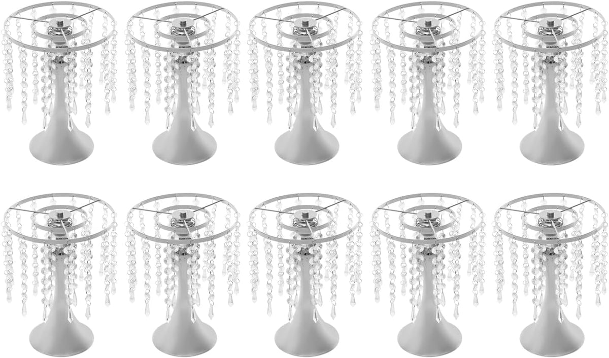 Wedding Centerpieces Sliver Vases,10PCS Metal Flower Candle Holder with Sparkling Crystal Beads,Crystal Flower Vase Metal Flowers Stand for Party Tables Decorations