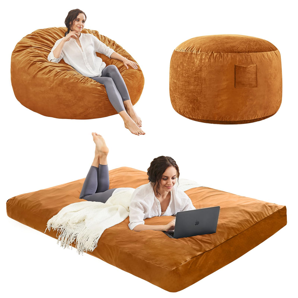 Bean Bag Chairs for Adults - Giant Bean Bag Convertible Floor Sofa