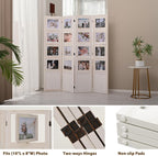 4 Panel Photo Room Divider, Folding Privacy Screen Decorative, White
