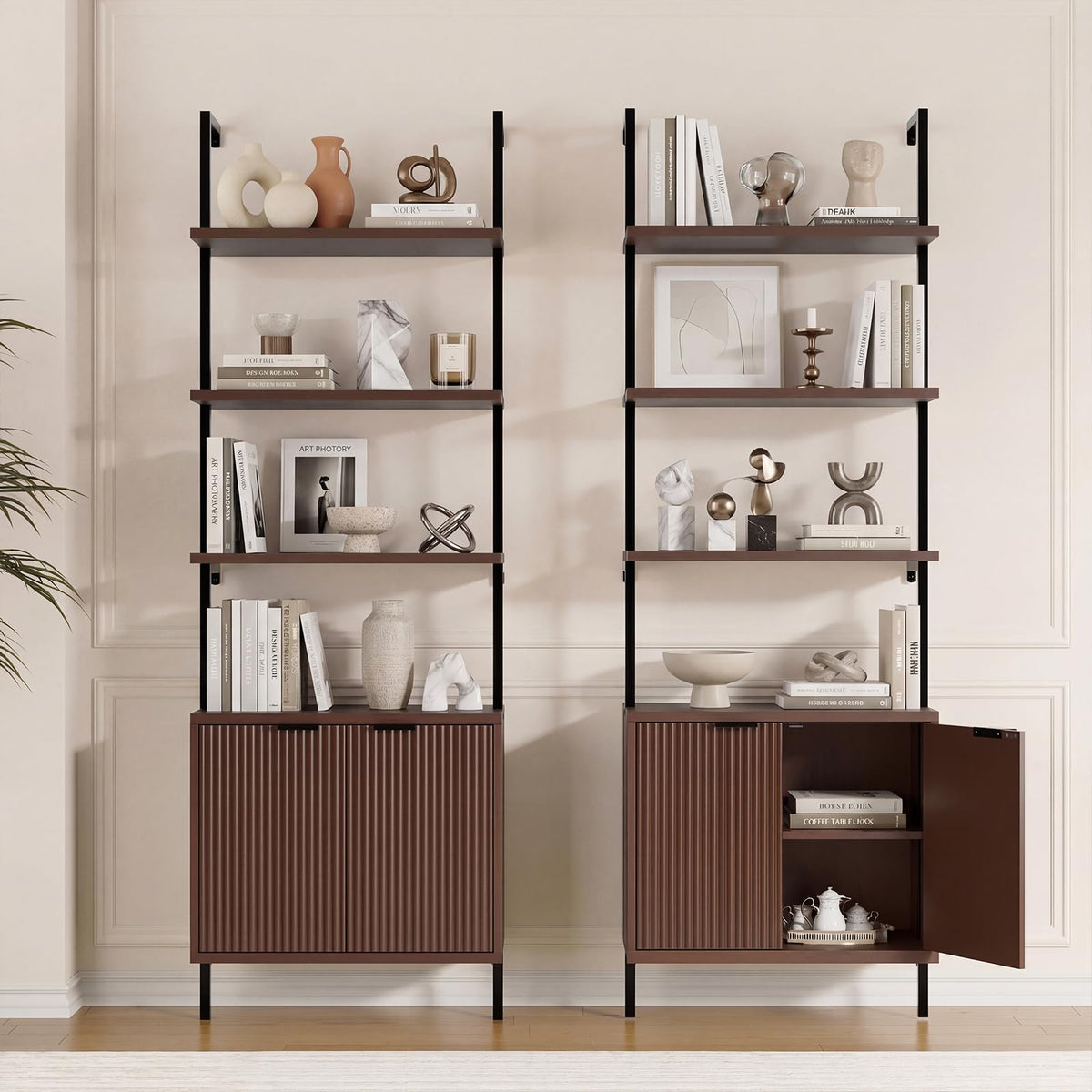 Halitaa 71”Ladder Shelf with Storage Cabinet, Wall Mounted Ladder Bookshelf