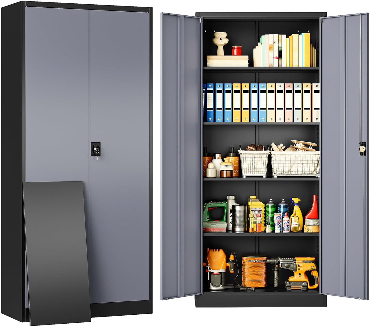 SISESOL 75" Tall Metal Storage Cabinet with Wheels,Rolling Garage Storage Cabinet with Lock,Black Metal Cabinets with Wheels and Shelves,Deep Heavy Duty Tool Locker for Garage,Home,Office,Shop