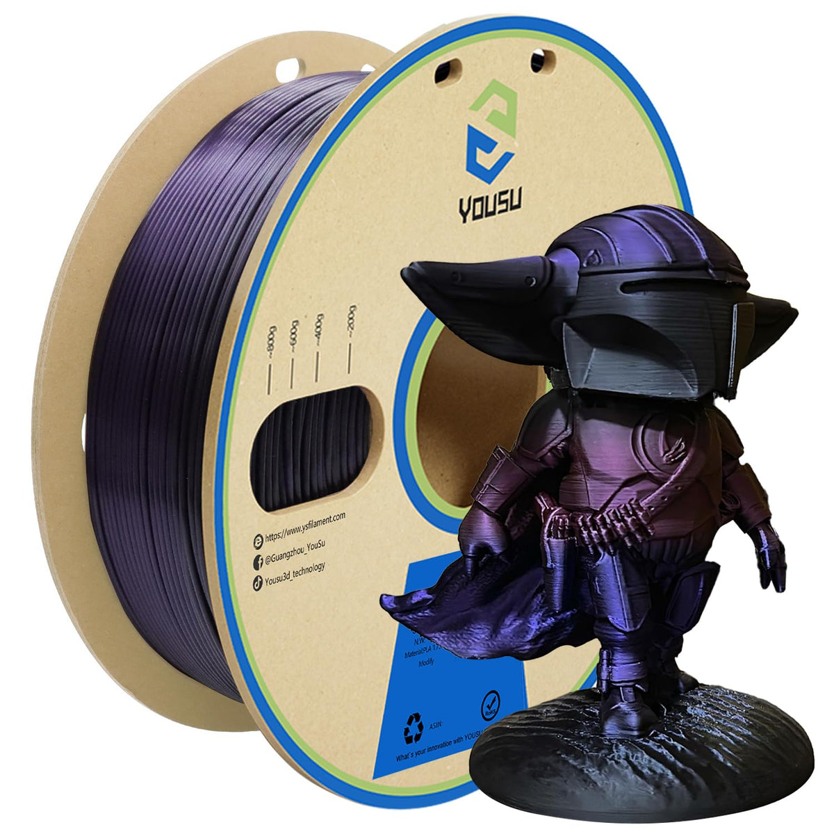 YOUSU 3D Printer Filament Silk PLA Filament Rainbow Color,1.75mm Tri Color PLA Filament 6kg Pack,1kg Spool.