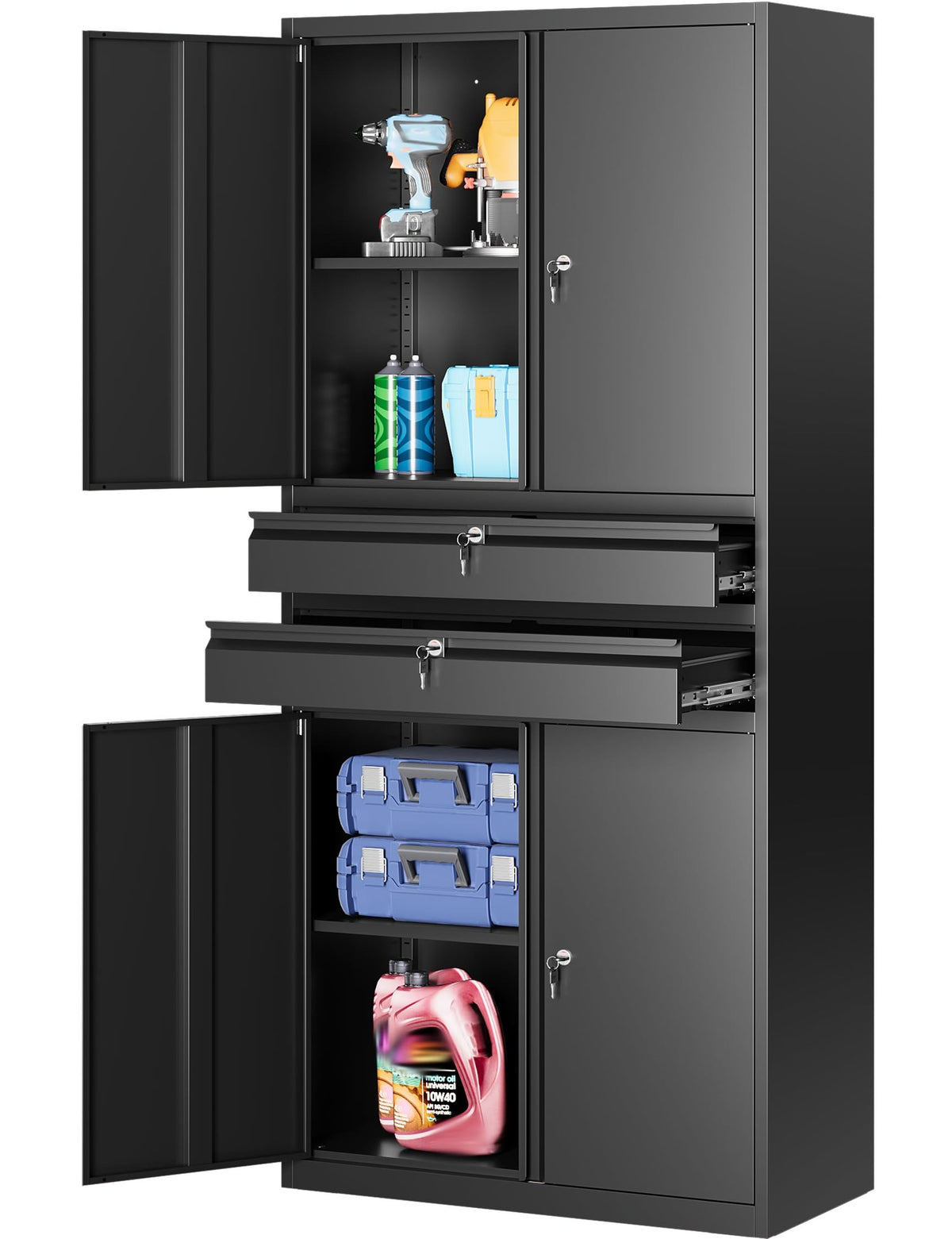 SISESOL 75" Tall Metal Storage Cabinet with Wheels,Rolling Garage Storage Cabinet with Lock,Black Metal Cabinets with Wheels and Shelves,Deep Heavy Duty Tool Locker for Garage,Home,Office,Shop