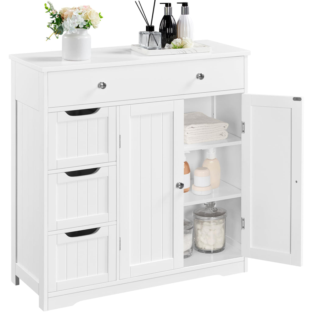 Topeakmart Freestanding Bathroom Storage Cabinet, 4 Drawers & 2 Doors White
