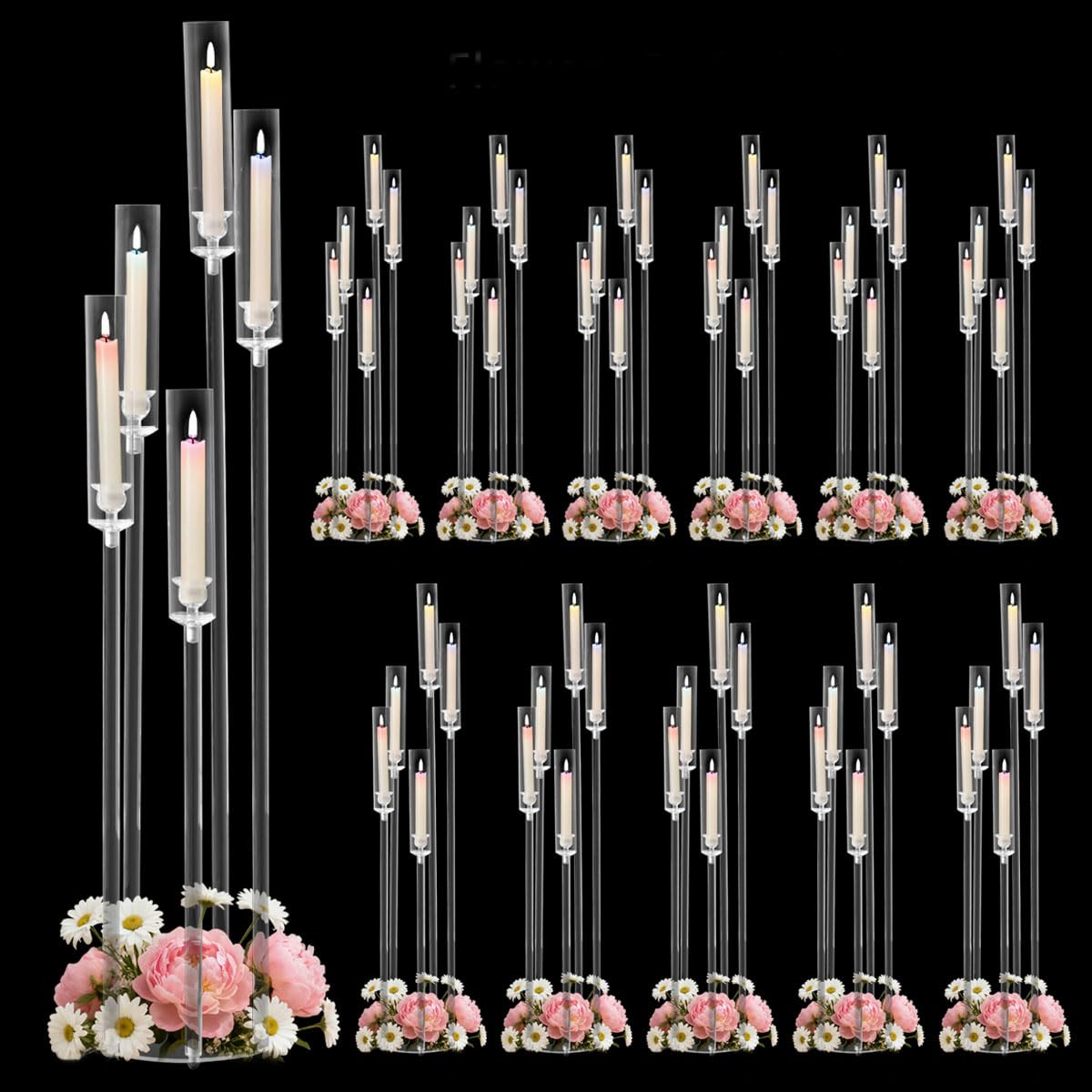 5PCS Acrylic Candelabra for Table Centerpieces,5 Arm Candle Stick Candle Holder Bulk for Wedding Party Birthday Baby Shower Christmas Decor candelabros para centros de mesa Fit 0.8 LED Candle