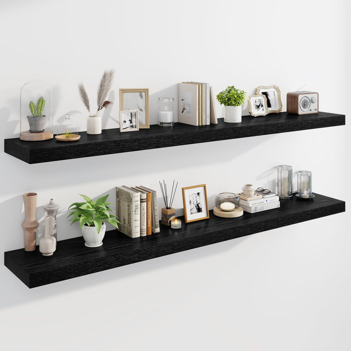 Marsmiles 55" Floating Shelves for Wall, Wooden Shelves with Invisible Brackets Set of 2, Rustic Farmhouse Wall Mounted Shelf for Kitchen Bathroom Living Room Study, White
