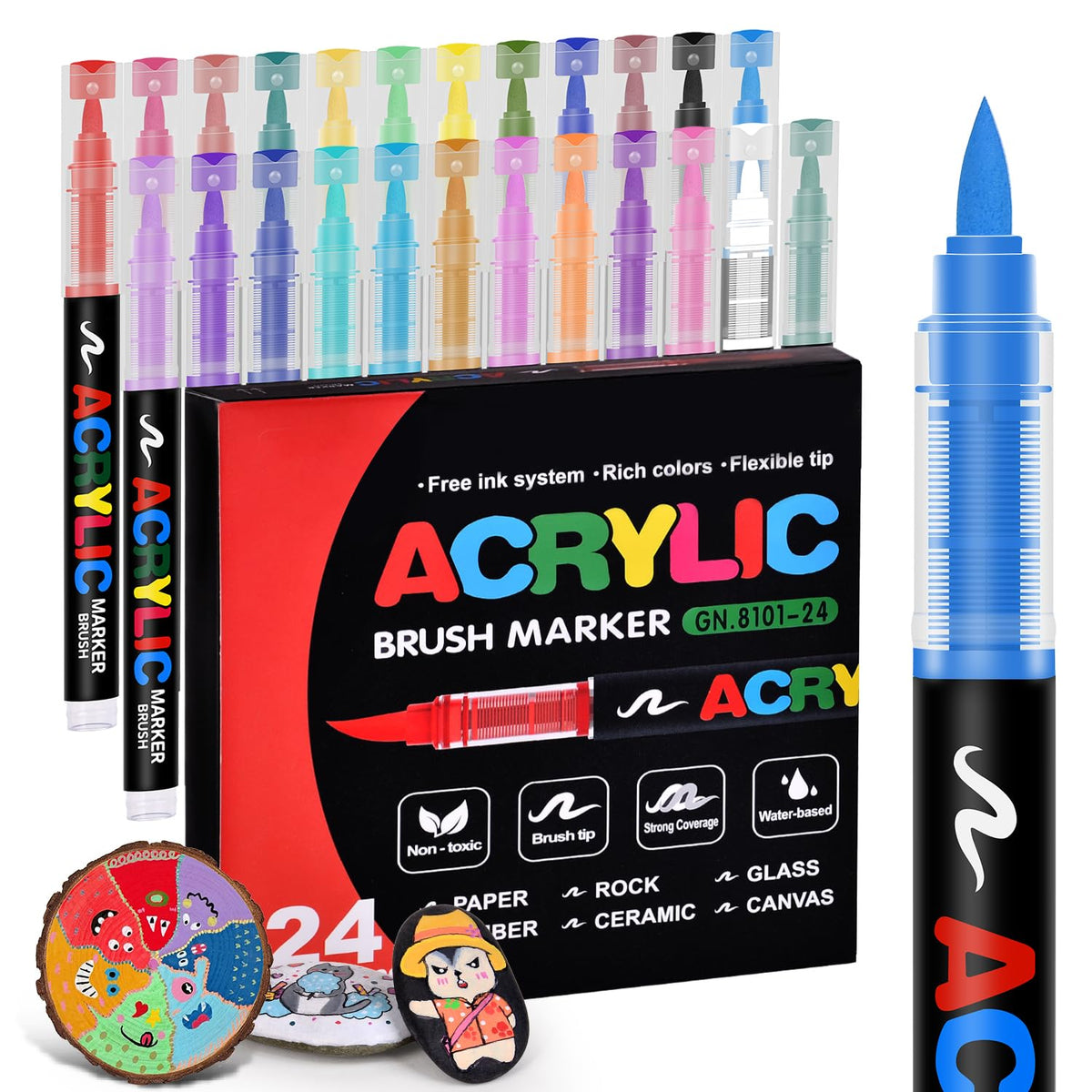 Acrylic Paint Markers Brush Tip 240 Colors, Automatic Ink Control, No-Bleed