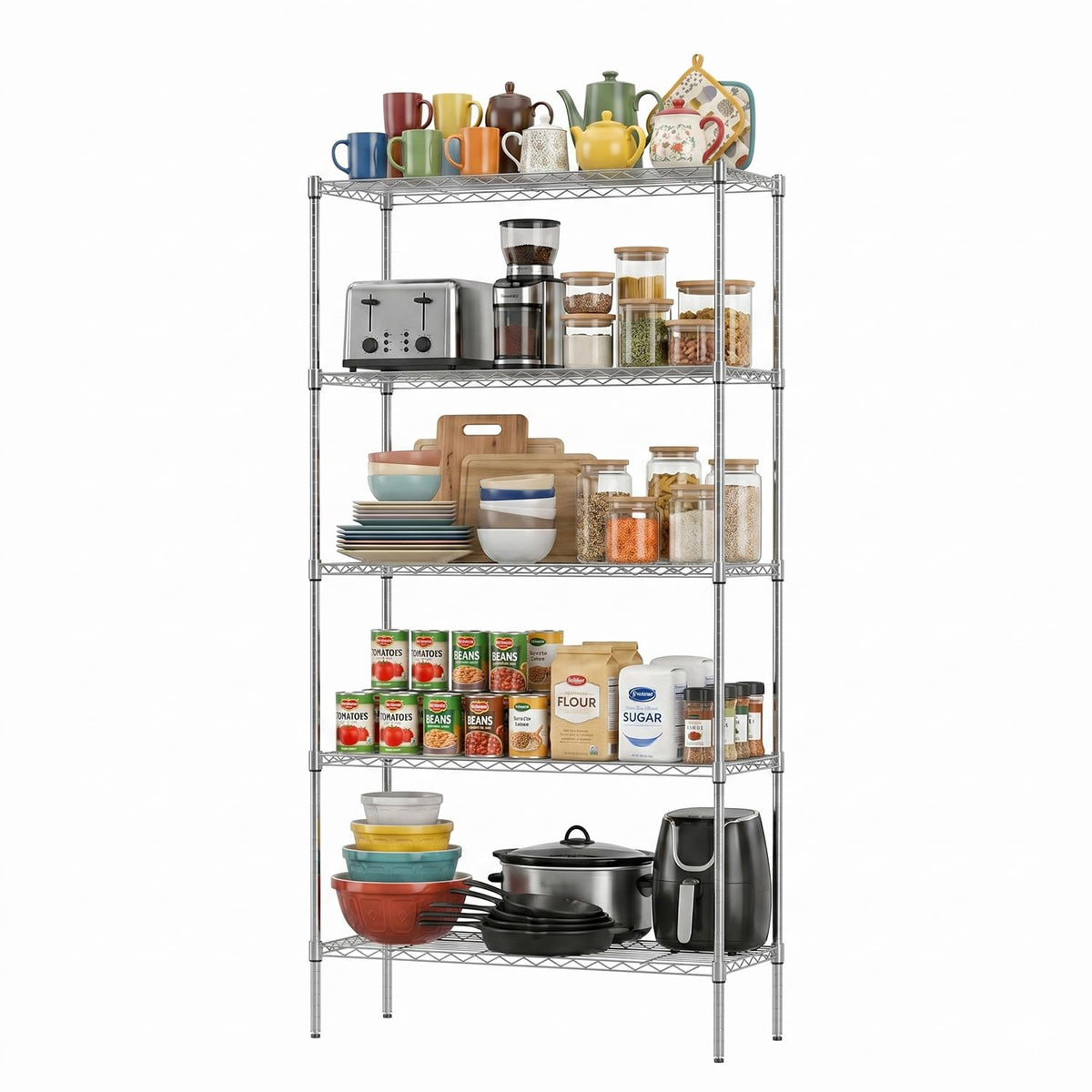 FDW | 6-Tier Wire Shelf with Wheels | 45" x 18" x 82" | Chrome