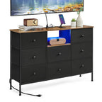 SONGMICS Dresser for Bedroom with Outlets & LED Lights, 8 Fabric Drawers