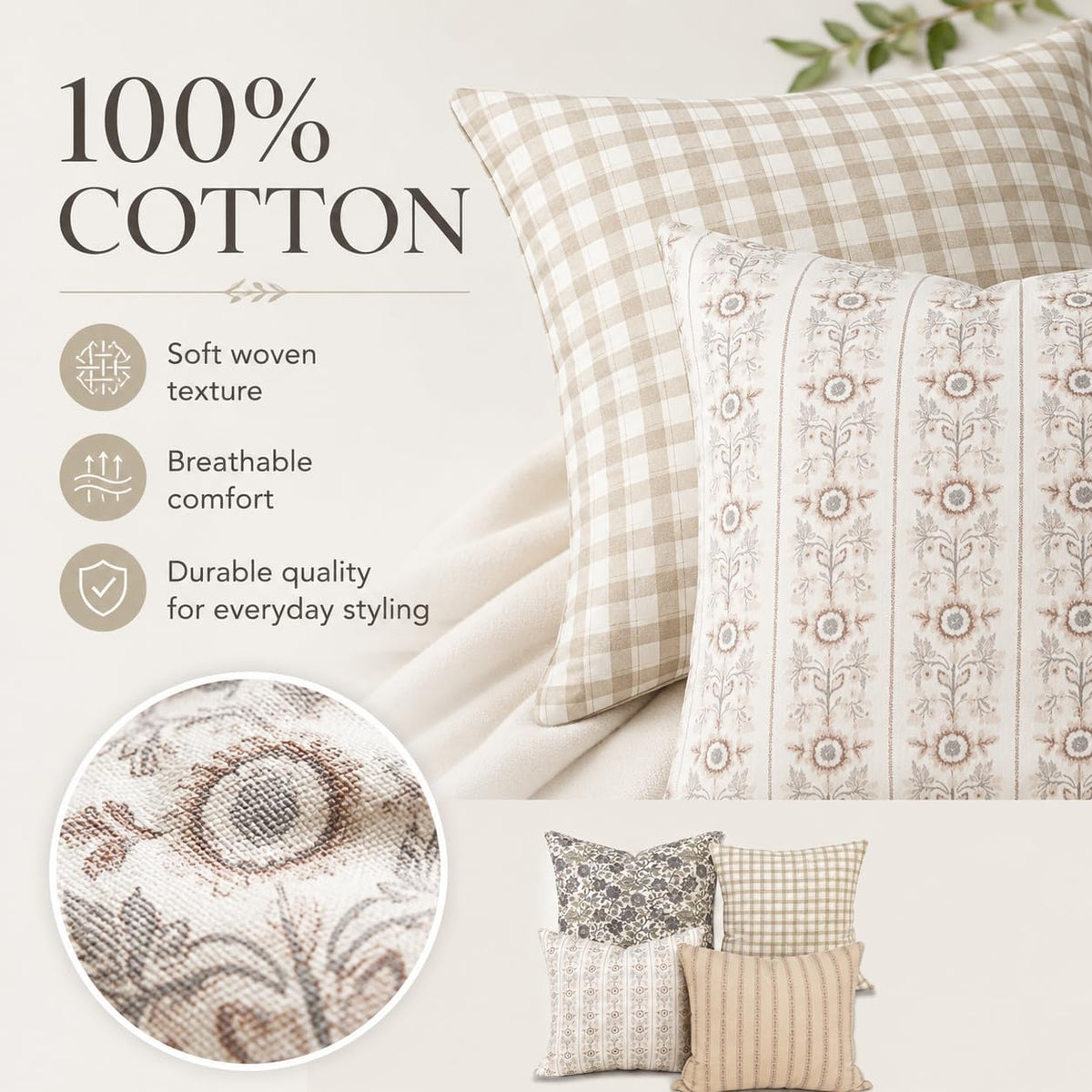 Woven Nook - 4 Pack - Modern & Luxurious Decorative Throw Pillow Covers - Durable Quality & Machine Washable - House Becomes Home - (22x22)