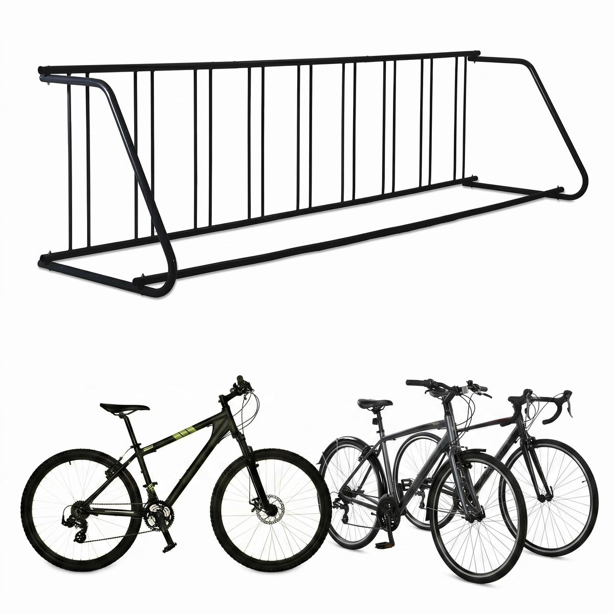 Heavy Duty 12-Bike Floor Rack – Single-Sided Freestanding Metal Stand – 147" Grid Design – for Garage, Indoor, Outdoor Cycle Parking – Easy Assembly – Bike Holder for Events