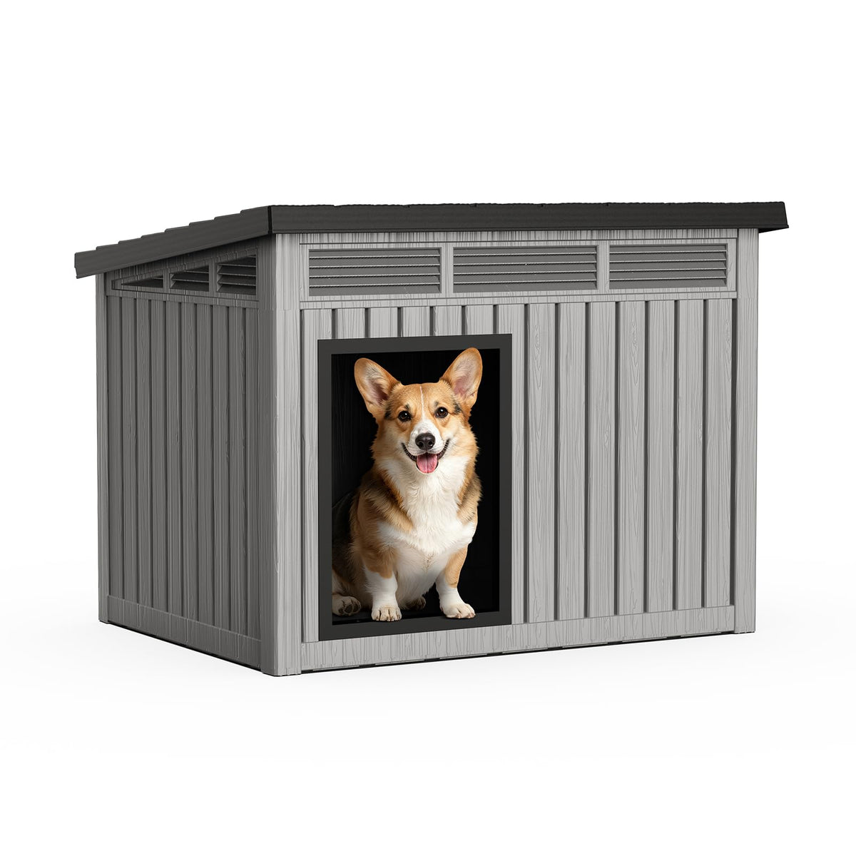 Durable Waterproof Resin Dog House,Indoor Outdoor Doghouse for Small to Large Dogs,Dog Kennel with Air Vents and Elevated Floor,Easy to Assemble and Clean(Black 42.87 * 32.95 * 31.61)