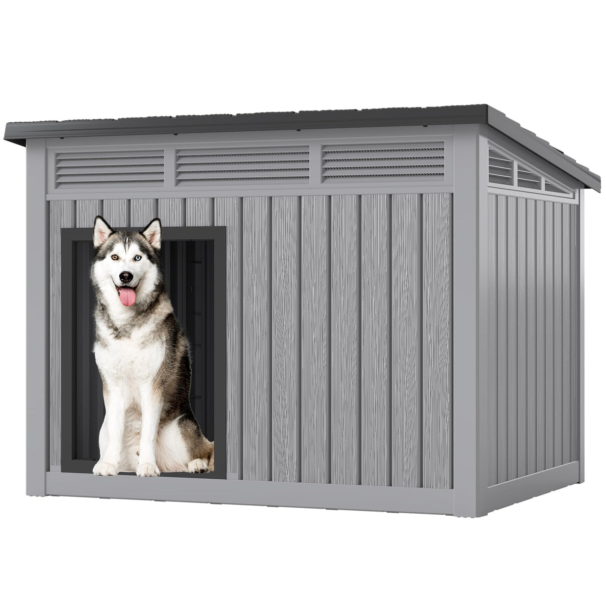 Fancyango Outdoor Dog House for Large Dogs, Outside Dog House with Weatherproof Roof, XL Dog House (Classic Grey, 43" L x 33" W x 32" H)